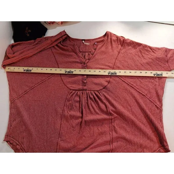 Free People Leo Henley Lg Oversized Long Sleeve Tunic Light Red Vintage... - Image 5