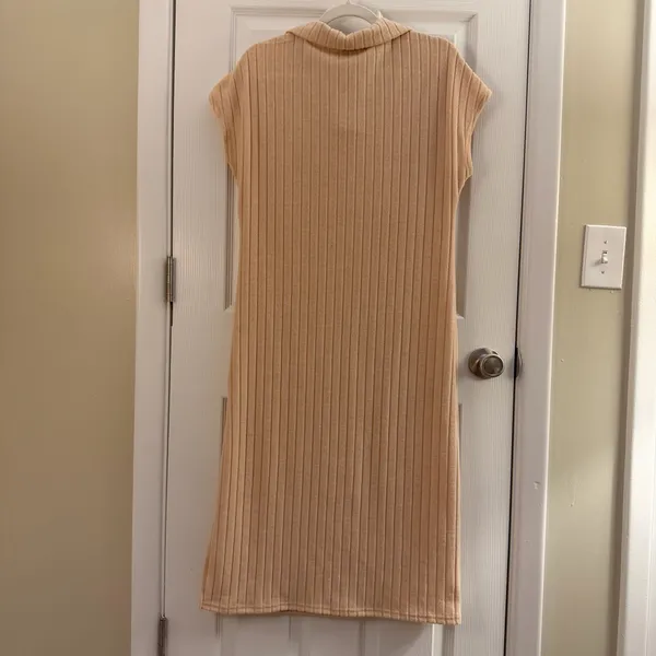 SheIn Cream Midi Fleece Texture Collared Dress Small - Image 3