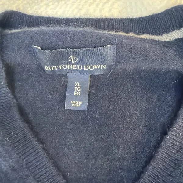 Button Down Navy V-Neck Cashmere Sweater Xl Women's - Image 2