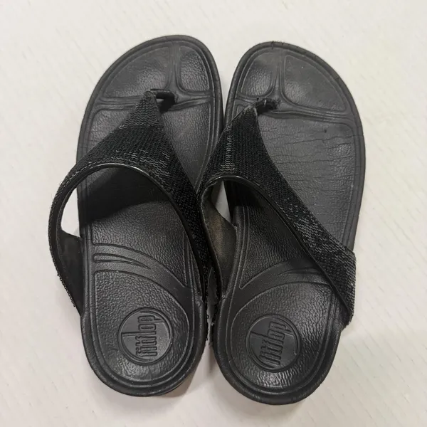 FitFlop Shoes Womens Size 5‎ Black Sequin Thong Flip Flop Wedge Sandals Comfort - Image 4