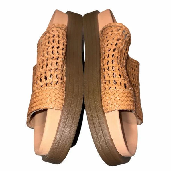 Free People Tan Woven Leather Chunky Platform Bondi Sandals Slides Shoes 10 - Image 4