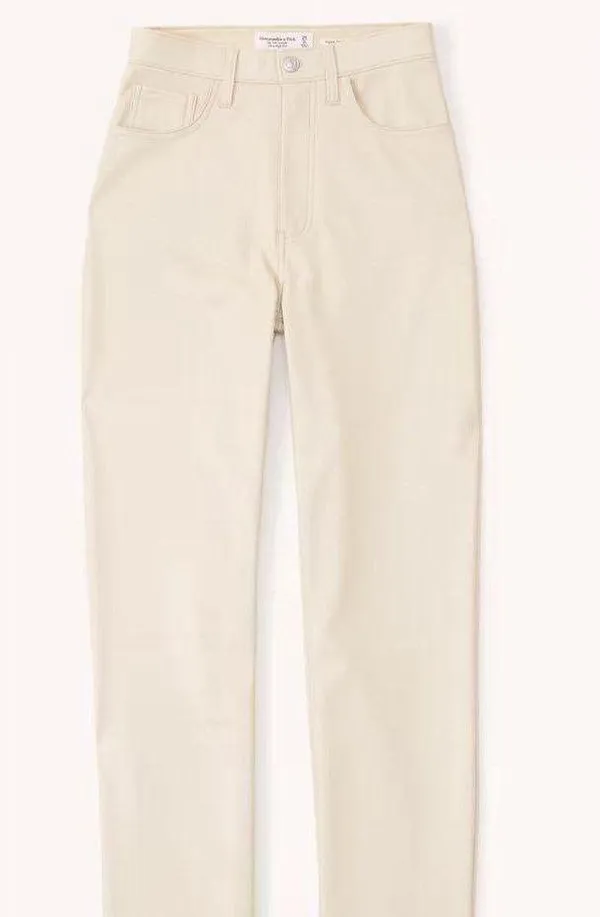 Abercrombie Vegan Leather 90s Straight Pant in Cream - Image 2