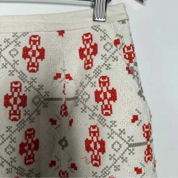 Maeve Anthropologie Blomma Pom Pom Cross Stitch Embroidered Skirt Size 8 - Image 3