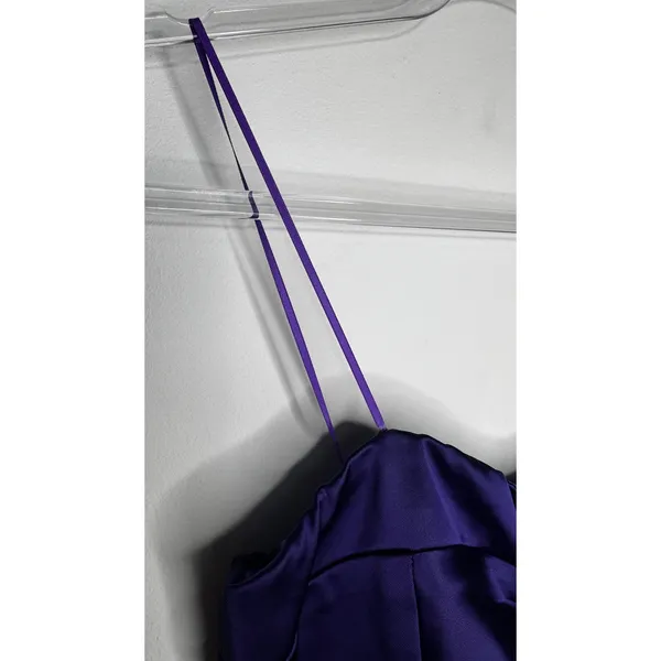 Vintage 1990s Cache Purple Satin Ruched Strapless Mini Dress XS - Image 9