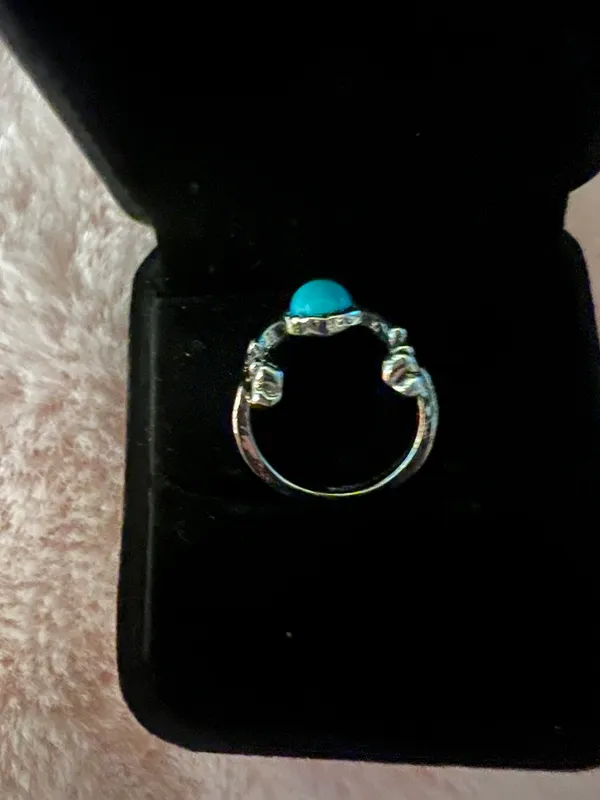 Beautiful Stainless Steel Bohemian Faux Turquoise and Silver Ring Size 7 - Image 2