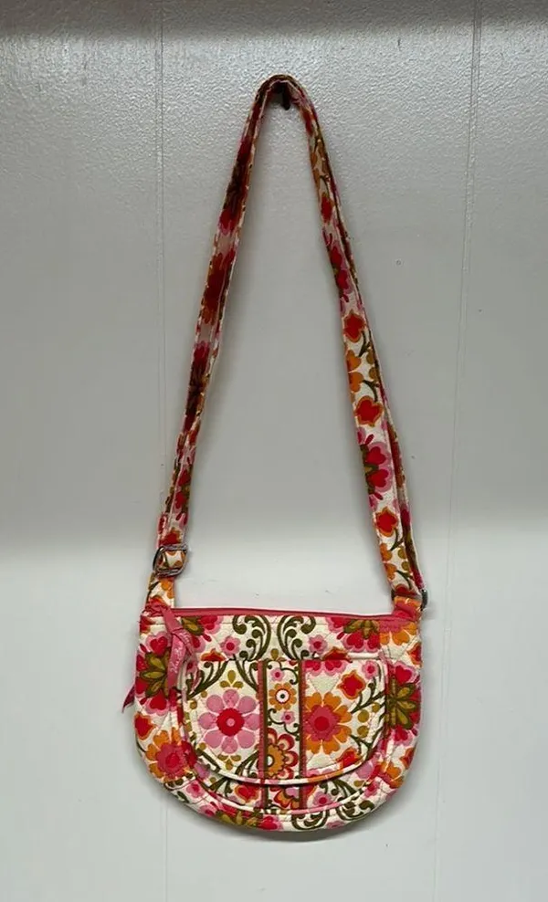 Vera Bradley Folkloric Lizzy Saddle Bag Crossbody Bag Travel Pink Yellow Retro - Image 9
