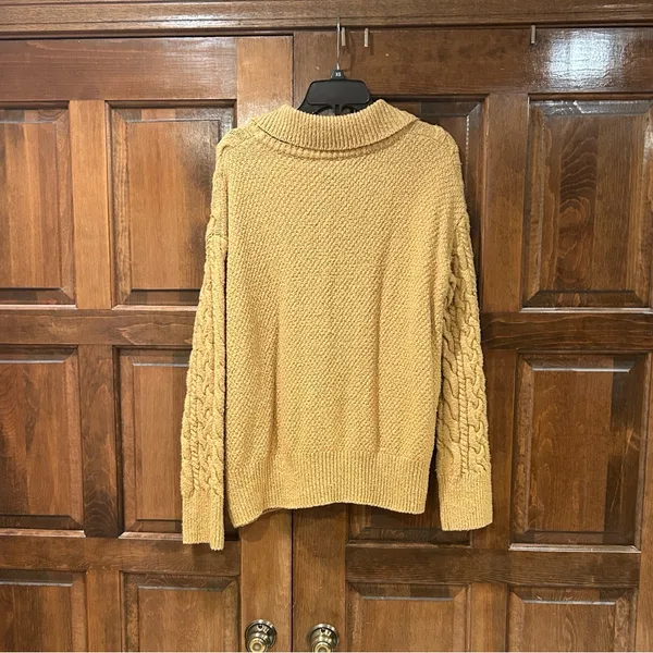 Free People Mustard Yellow Cable Knit Collared Pullover Sweater Women's Size XS‎ - Image 3