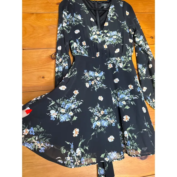 NWT Lulus Always Your Black Floral Print Long Sleeve Skater Dress Cruise Size M - Image 4
