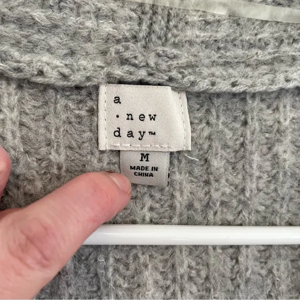A NEW DAY Striped Open Front Cardigan Gray Cream Tan Brown Long Heavy Sweater M - Image 5