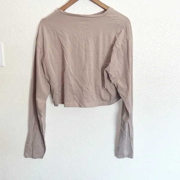 Alphalete Tan PBNS Long Sleeve Cotton Blend Lifestyle Fit Active Crop Tops - Image 6