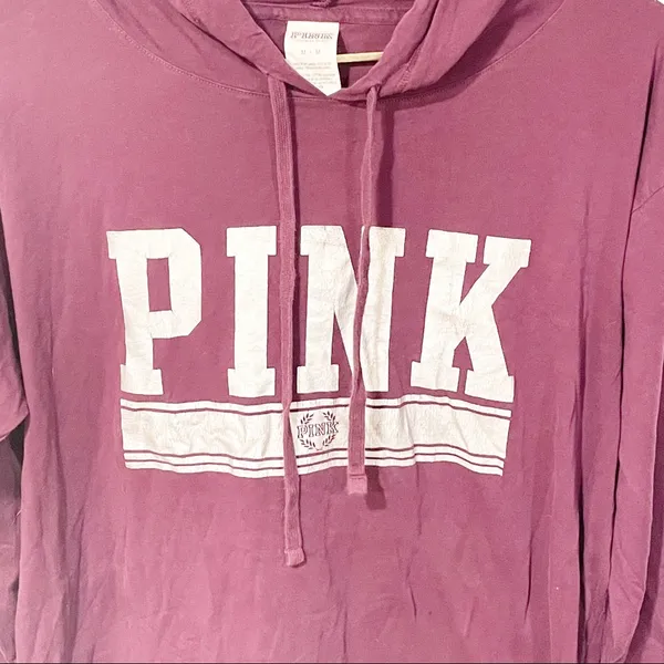 Victorias Secret Pink‎ Medium Burgundy Maroon Spell Out Hooded Sweatshirt - Image 2