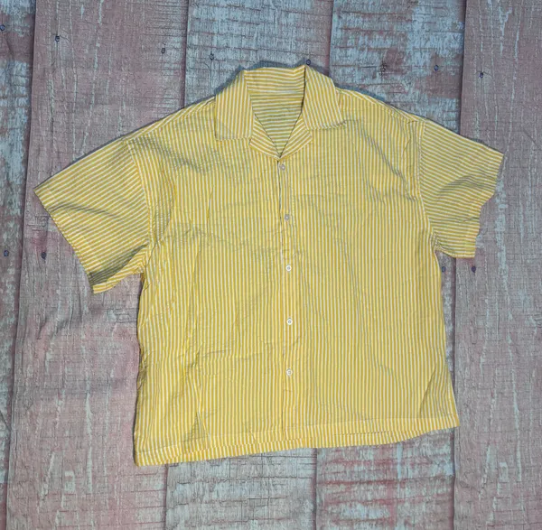 Daily Drills Seersucker Boxy Button Down Shirt Yellow White XS/S - Image 2