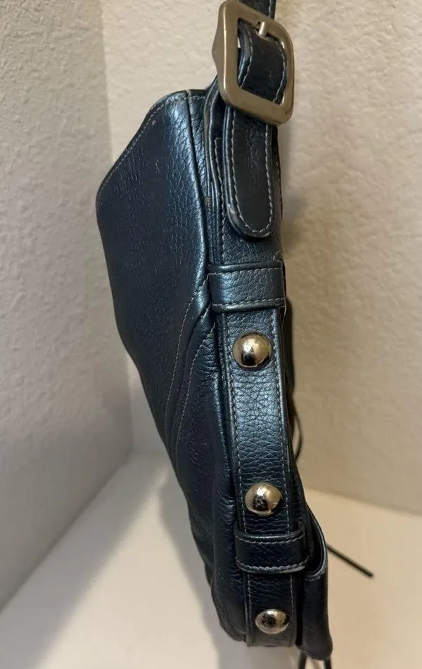 Botkier TRIGGER Mermaid Blue Moto Leather Hobo Shoulder Bag Studded Fringe - Image 10