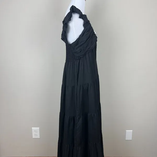 Jason Wu‎ Maxi Dress Womens Large Black Tiered Linen Blend Pleated A-Line L FLAW - Image 7