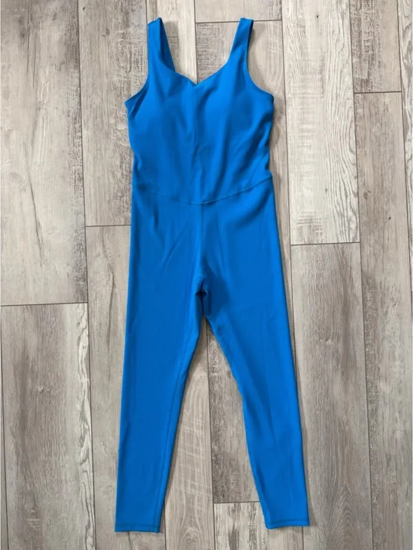 NWT-Rae Mode Ribbed Fitted V-Neck Jumpsuit 7/8 Length Sonic Blue size Large - Image 5