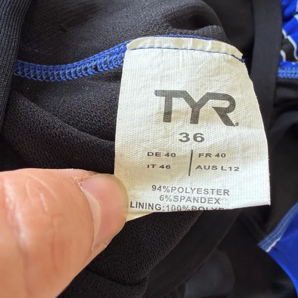 TYR Womens Performance Swimsuit Black Blue Graphic Crossback One Piece Size 36 - Image 3