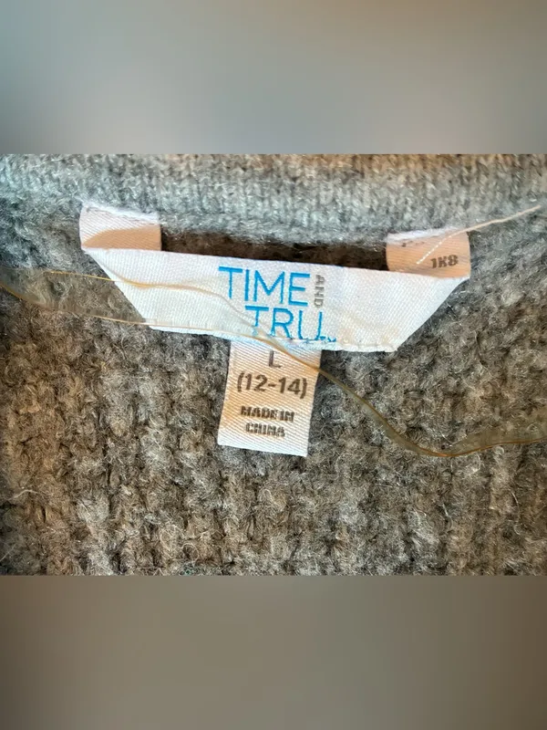 Time & Tru Cozy Open-Front Gray Women's Cardigan Sweater Size Large - Image 2
