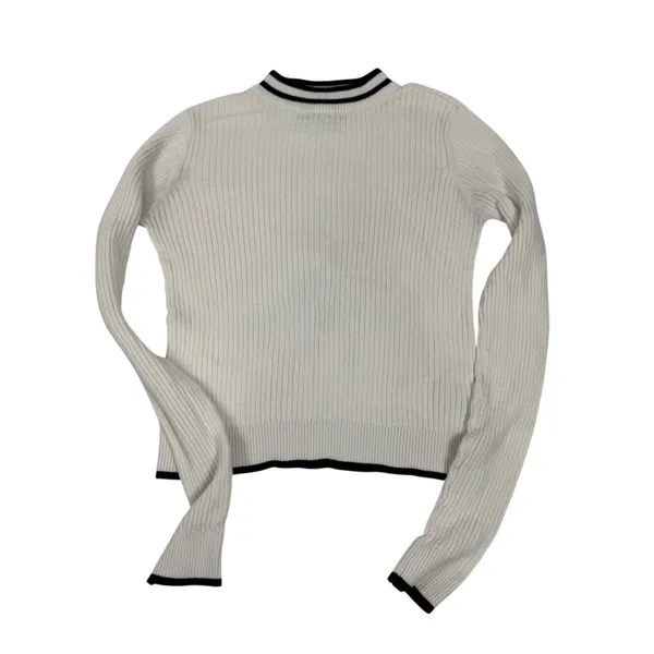 Aeropostale Ribbed Sweater Cream Black Trim Cropped Preppy‎ Minimalist Size L - Image 3