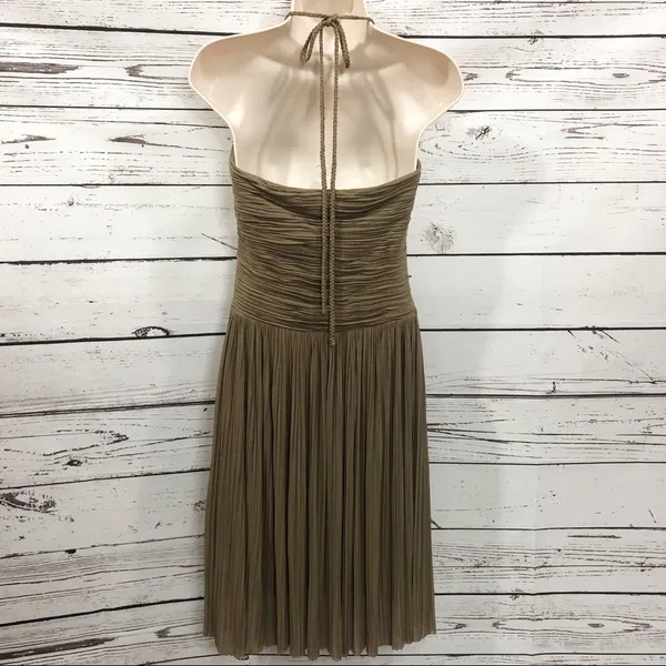 BCBGMaxAzria Halter Pleated Embellished Silk Blend Ruffle Dress - Image 2