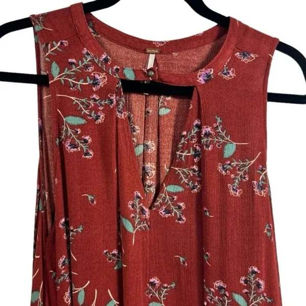 Free People Tree Swing Tunic Tank Mini Dress Crimson Floral Size XS Boho‎ - Image 7