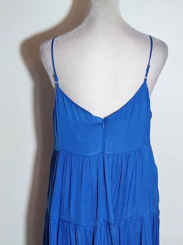 Naked Zebra Blue Sleeveless Tiered Mini Dress Size Medium Flaw - Image 4
