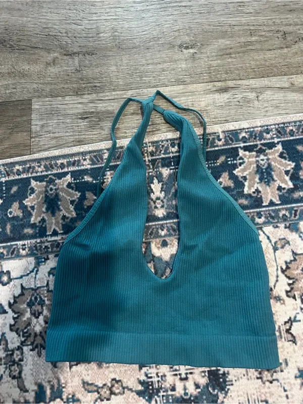 Free people intimately seamless Teal Ribbed Halter Cropped Tank Top - Image 3