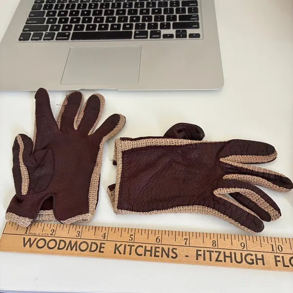 Aigner Vintage Driving Gloves Brown Leather Crochet Made in Italy Size 6.5 /XS/S - Image 6