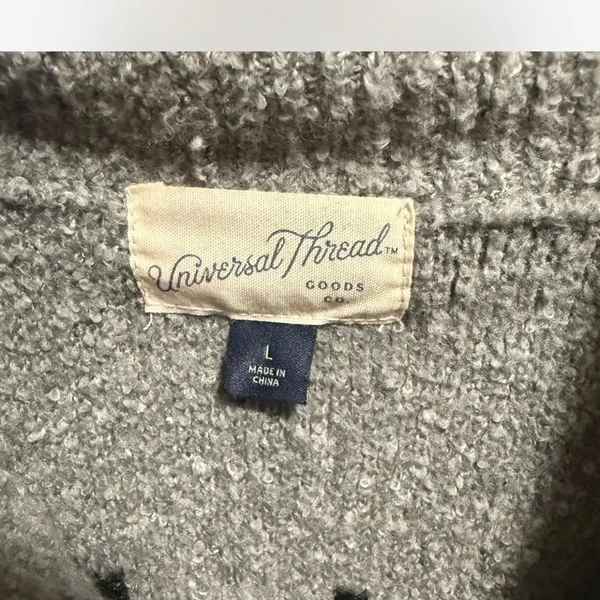 Universal Thread Geometric Zip Cardigan Sweater Heather Gray Black L - Image 3