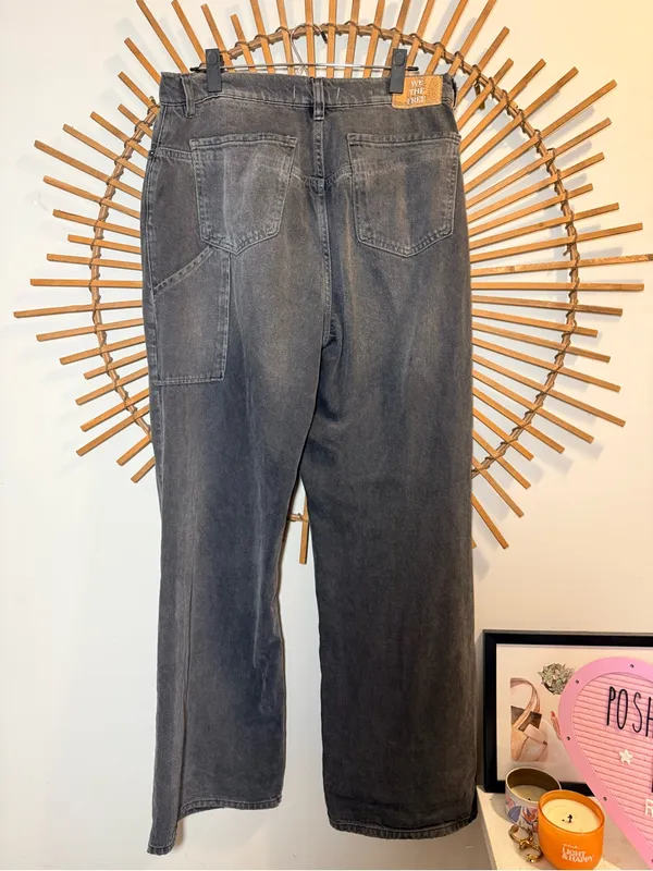 Free People We The Free Tinsley Baggy High Rise Straigjt Leg Jeans Faded Black Slouch Grunge - Image 9