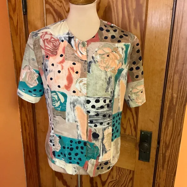 Vtg 80s patchwork print blouse Size L - Image 6