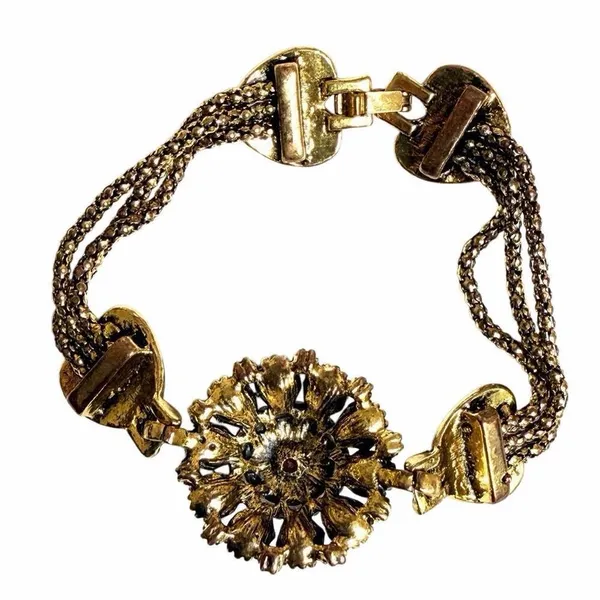 Antiqued Gold Tone Multi Strand Bracelet - Image 7