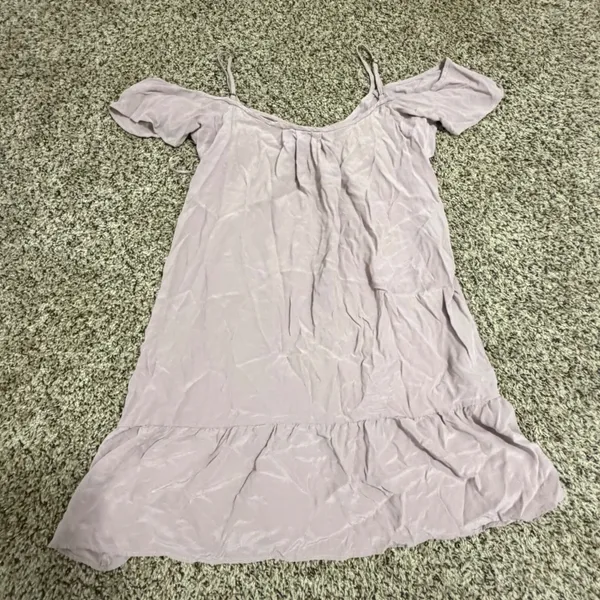 Joie Lavender Mauve‎ 100% Silk Off Shoulder Ruffle Blouse Small 355-D2823 - Image 4