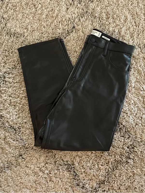 Abercrombie & Fitch Faux Leather High Rise Ankle Straight Pants - Image 2