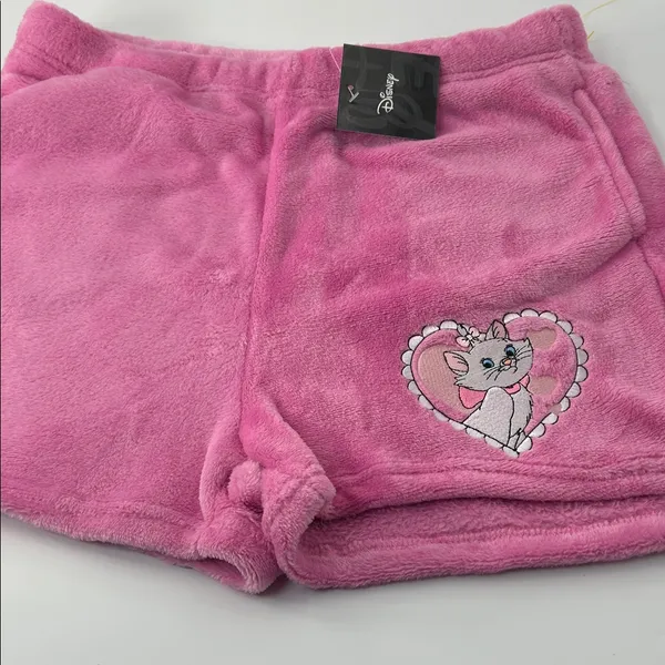 Disney Pink Fleece Shorts with Heart Cat Design - Image 9