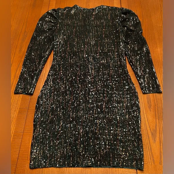 ZARA Sequin Puff Long Sleeve Special Limited Edition Emerald Green &‎ Gold Dress - Image 16