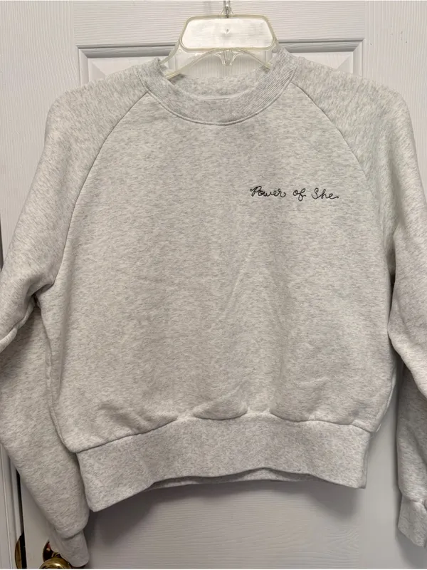 Athleta Power of She Crewneck Sweatshirt Gray Cropped Pullover XS Athleisure - Image 2