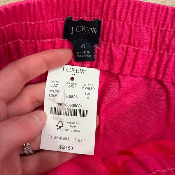 NWT J. Crew Women’s Linen Cotton Blend Drawstring Pant Hot Pink Size 4 - Image 5