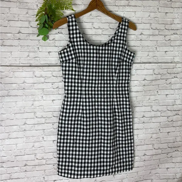 Vintage Black and White Gingham Sheath Mini Dress - Image 2
