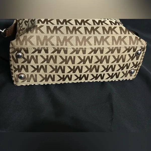 Michael Kors Calista Brown & Tan Logo Satchel Bag Purse - Image 8