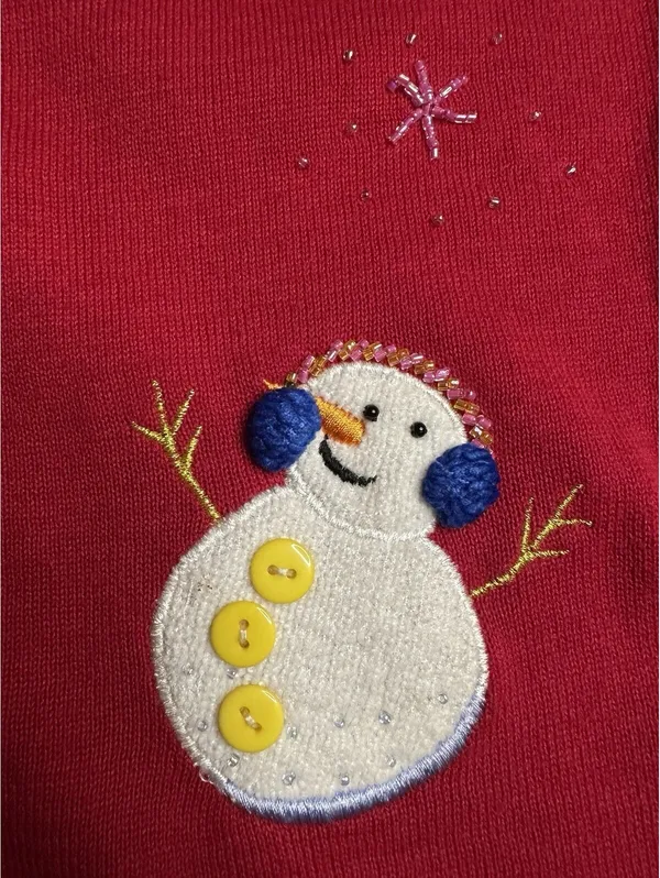Berek Red Snowman Christmas Holiday Button Up Cardigan Sweater Womens Lg - Image 2