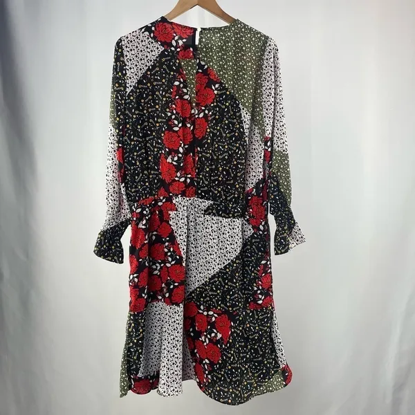 Libby Edelman Patchwork Long Sleeve Dress in Multi‎ Size Large Red - Image 5