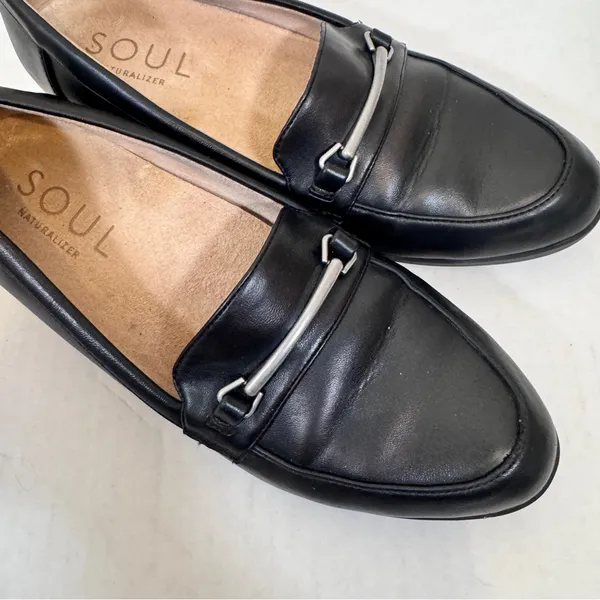 Naturalizer Soul Black Faux Leather Loafers Womens 7.5 Preppy Flats Comfort Shoe - Image 8