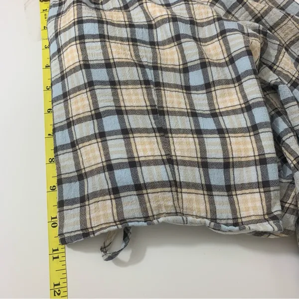 Zara Women's M Blue Cream‎ Plaid Ruched Chic Cottagecore 3/4 Sleeve Blouse - Image 7