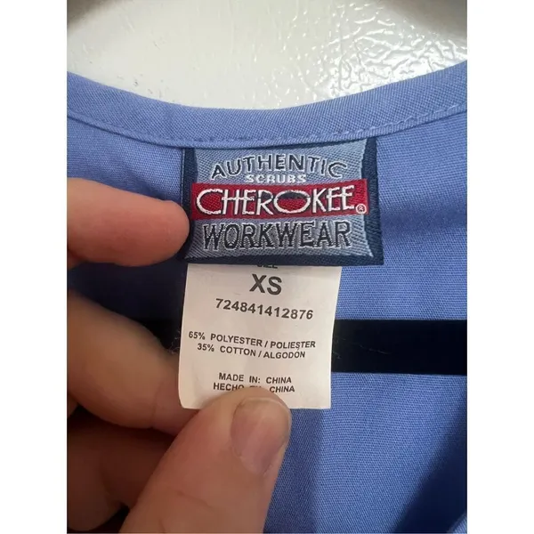 Cherokee Workwear Blue Snap Button Up Scrub Top Woman’s Size XS - Image 5