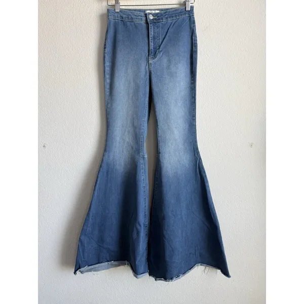 WE THE FREE Women's Just Float On Flare Jeans 27 High Rise Raw Hem Boho Festival - Image 8