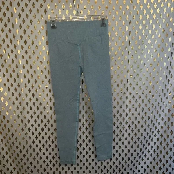 Ribbed Seamless Leggings blue Gym Clothes Yoga size M - Image 6