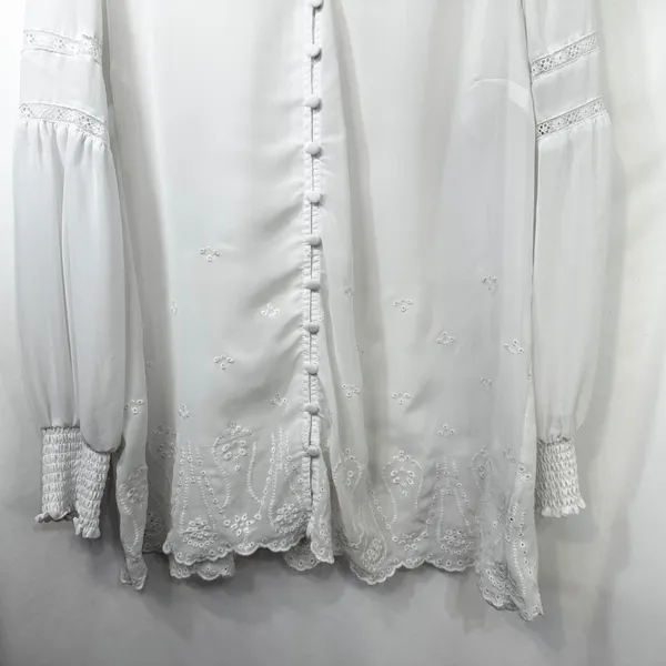 Torrid Plus Size 1X Top Chiffon Ruffle White Eyelet‎ Embroidered Bishop 1289 - Image 5