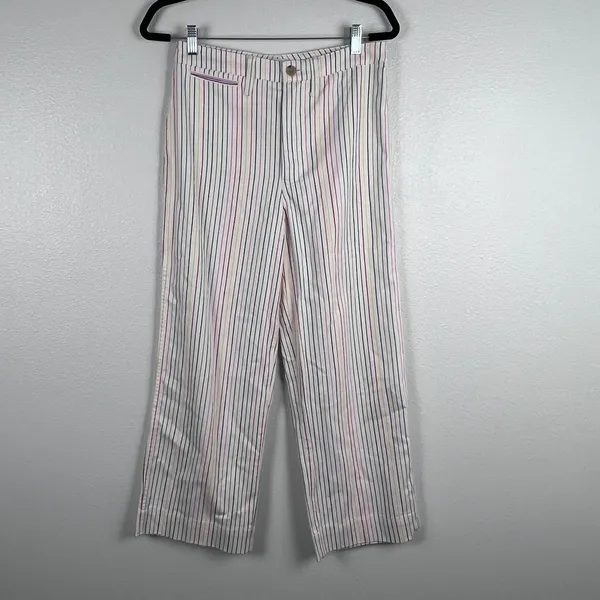 Madewell Womens Rainbow Stripe Wide Leg‎ Crop Pants White Multi Sz 27 - Image 4