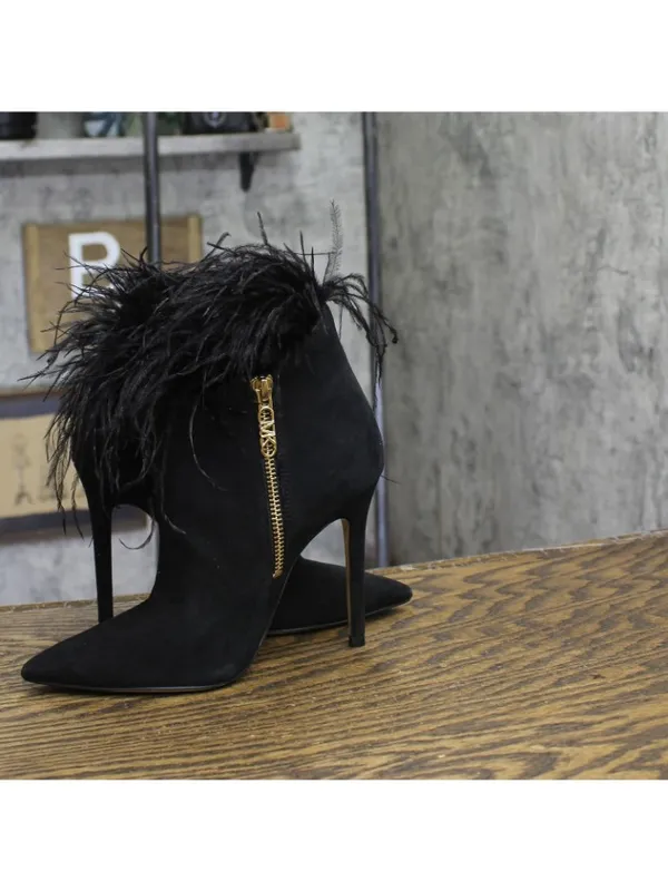 Michael Michael Kors Womens Whitby Feather Trim Pointed Toe Booties Black 5M - Image 7