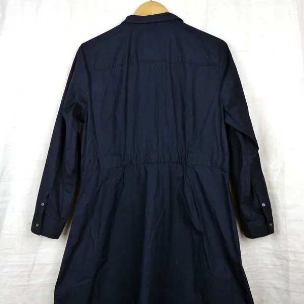 J.Crew Button Front Shirt Dress Womens 18 Navy Blue Cotton Poplin Midi Pockets - Image 8